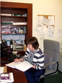 Bernie working in reception at  Pastoral Centre, Letterkenny, County Donegal, Ireland