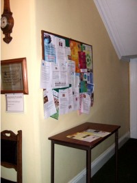 Notice board in corridor at Pastoral Centre, Letterkenny, County Donegal, Ireland